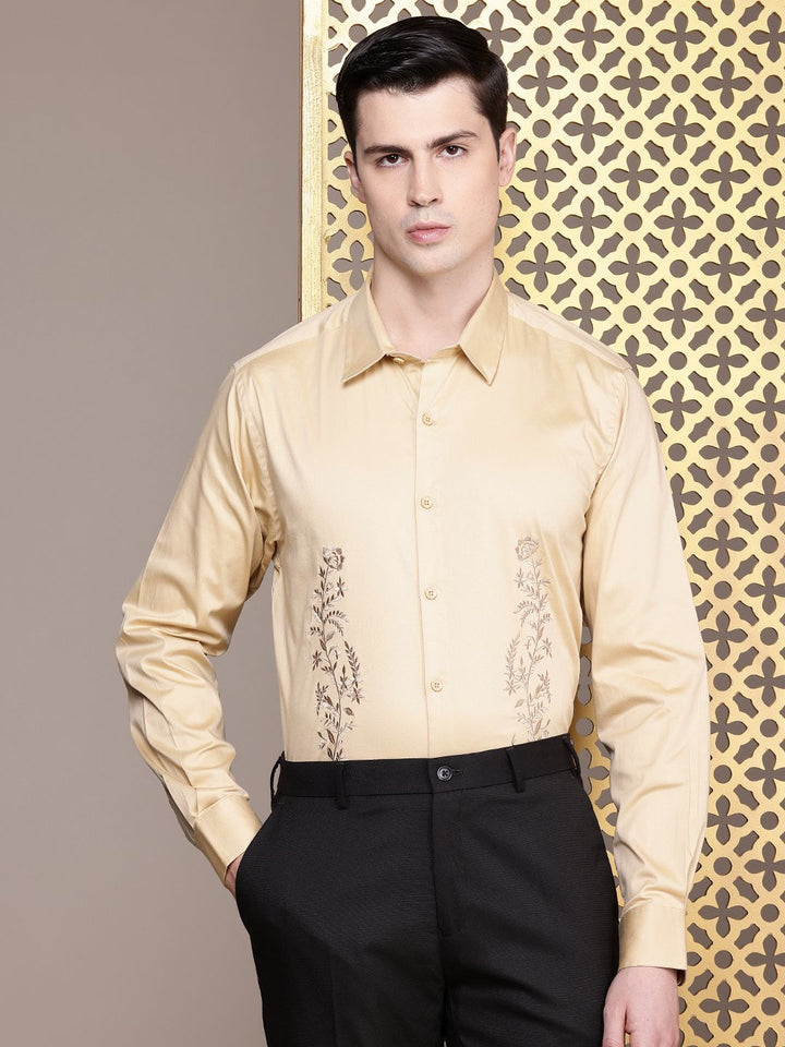 House of Pataudi Pure Cotton Ethnic Motifs Embroidered Party Shirt