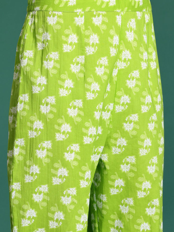 Indo Era Floral Printed Empire Sequinned Pure Cotton Kurta with Trousers