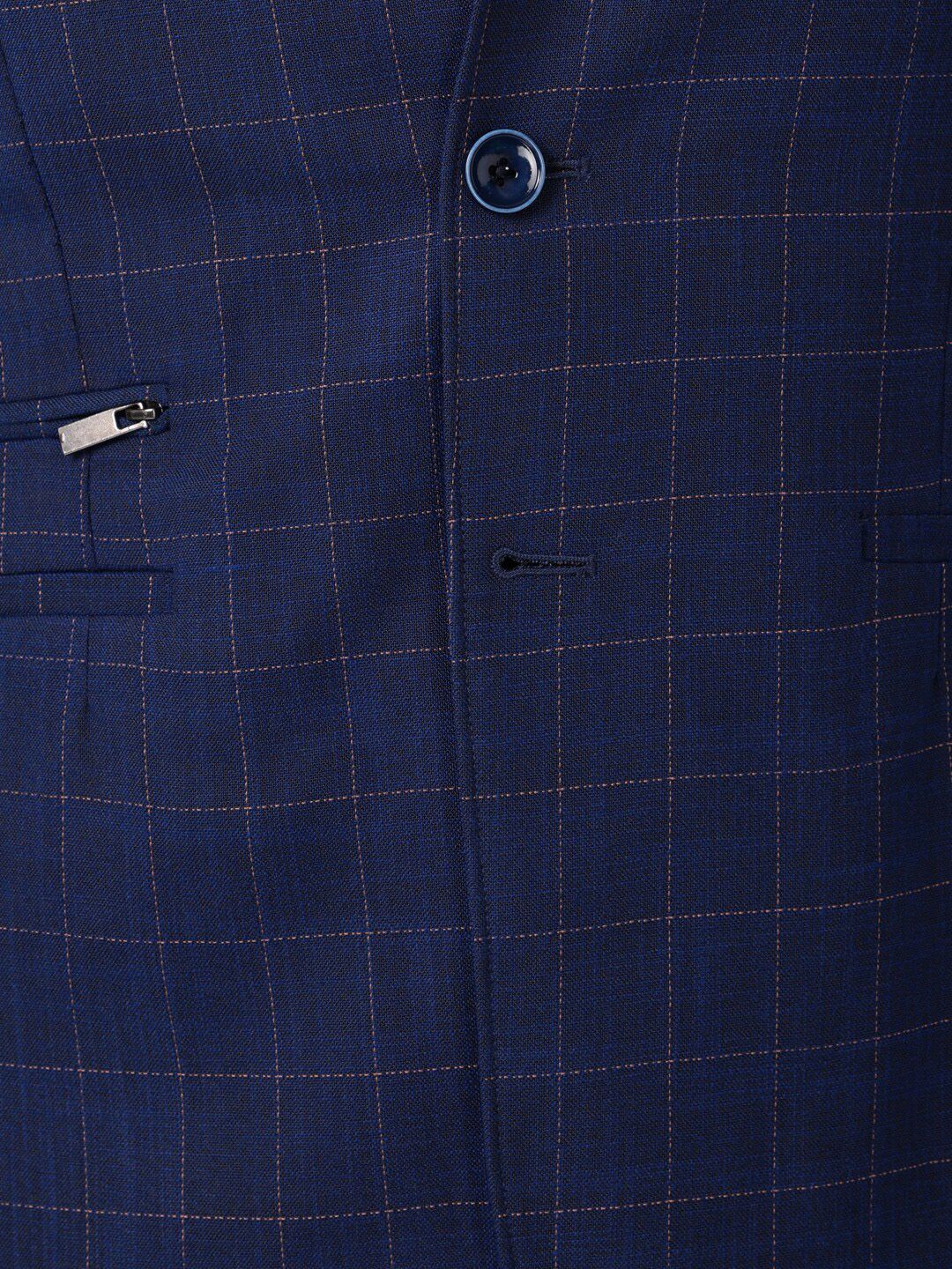 Park Avenue Men Navy Blue Checked Super Slim-Fit Single-Breasted Formal Blazer