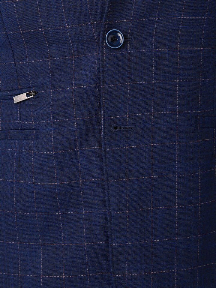 Park Avenue Men Navy Blue Checked Super Slim-Fit Single-Breasted Formal Blazer