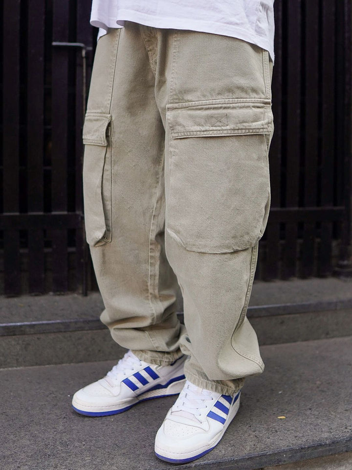 Powerlook Men Boyfriend Baggy Fit Clean Look Cotton Denim Cargo Jeans