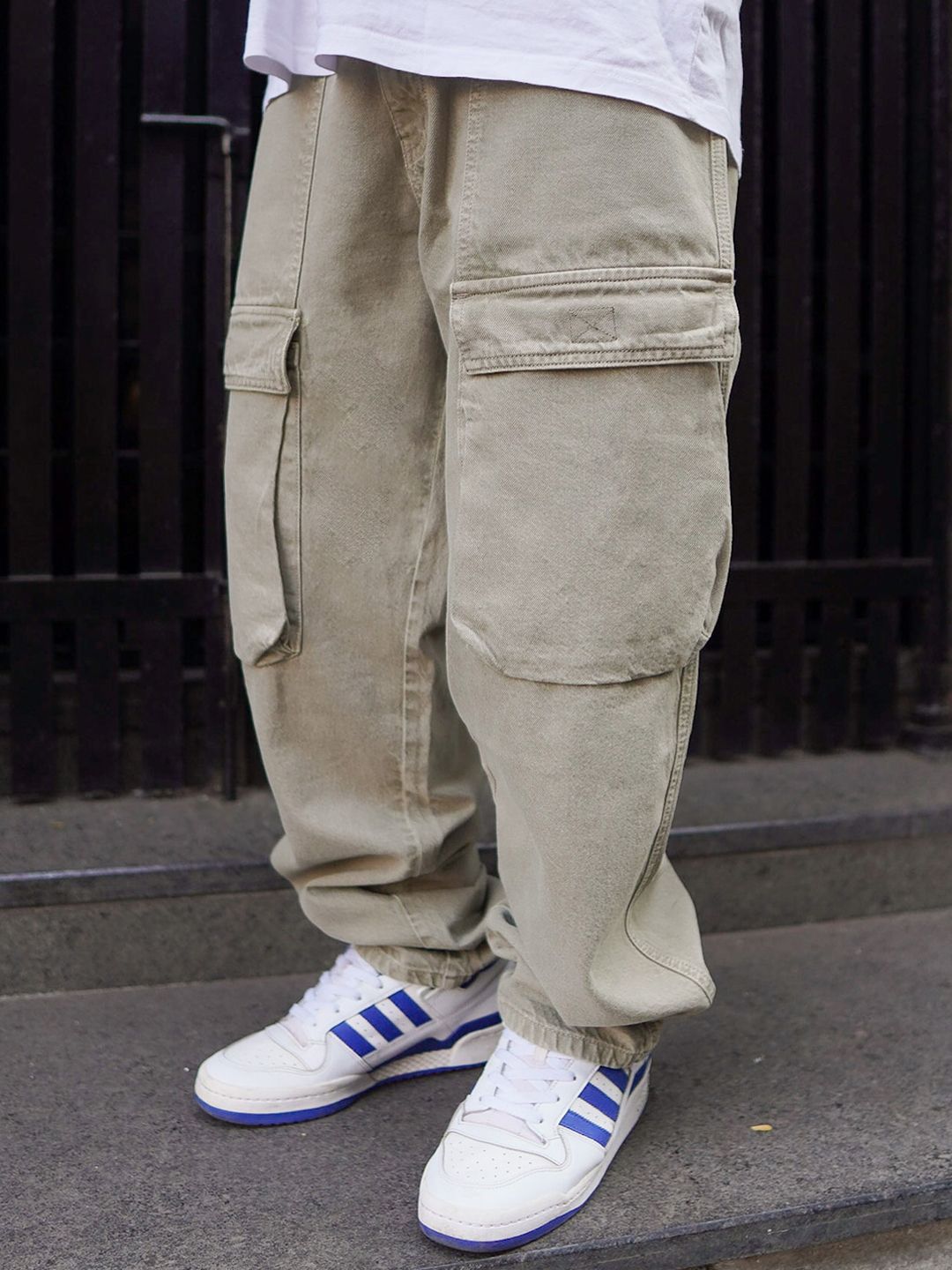 Powerlook Men Boyfriend Baggy Fit Clean Look Cotton Denim Cargo Jeans