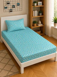 Moda Rapido X KLOTTHE Turquoise Blue Geometric 300 TC Cadar Tempat Tidur Single dengan 1 Sarung Bantal