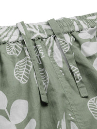 SANSKRUTIHOMES Women Green & White Pure Cotton Printed Shorts Set