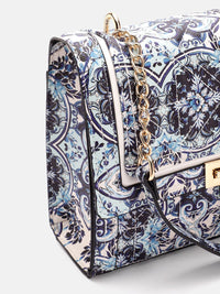 Lino Perros Floral Printed Structured Shoulder Bag with Quilted Detail