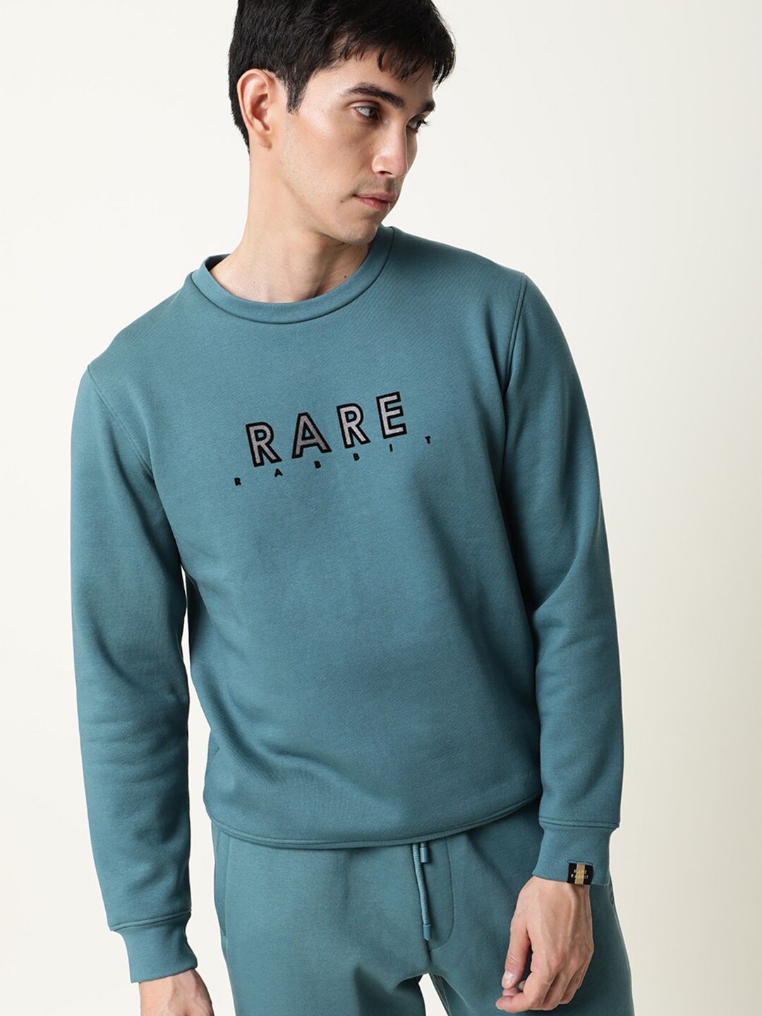 RARE RABBIT Men Loki Slim Fit Printed Round Neck Sweatshirt