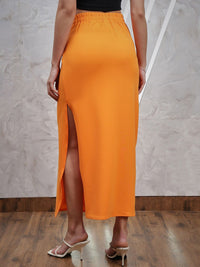 Athena Orange-Coloured Knotting Straight Midi Skirt