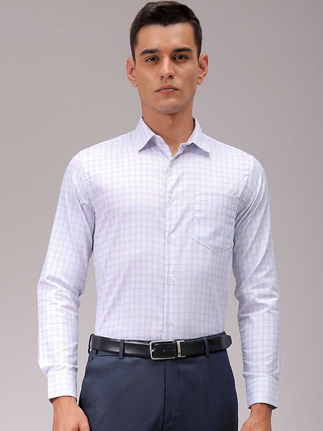 The Indian Garage Co. X Luxe Men Cutaway Collar Checked Slim Fit Formal Shirt