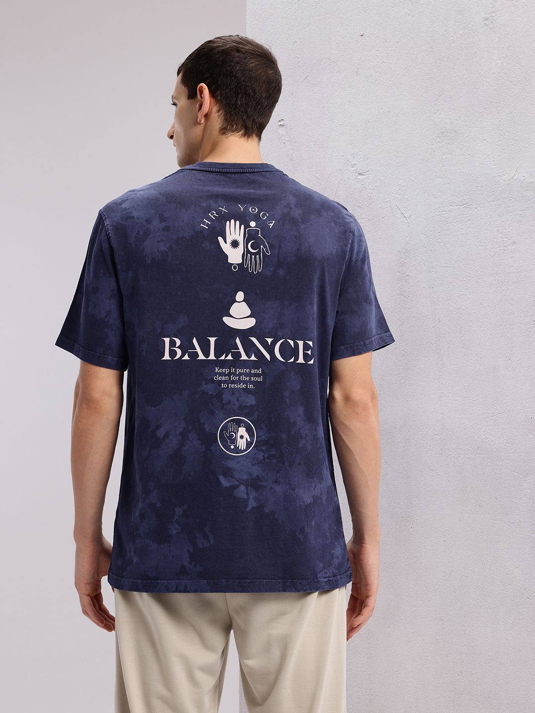 HRX by Hrithik Roshan Printed Washed Effect Pure Cotton Yoga T-shirt