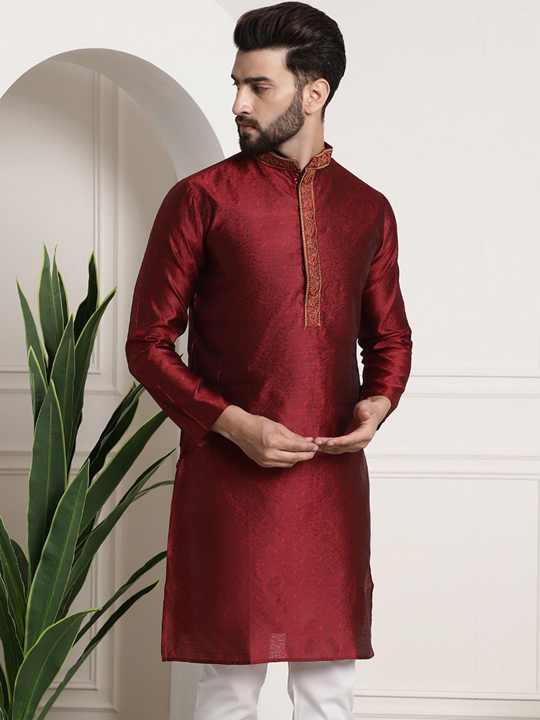 SOJANYA Lelaki Kurta Lurus Sulam Merah