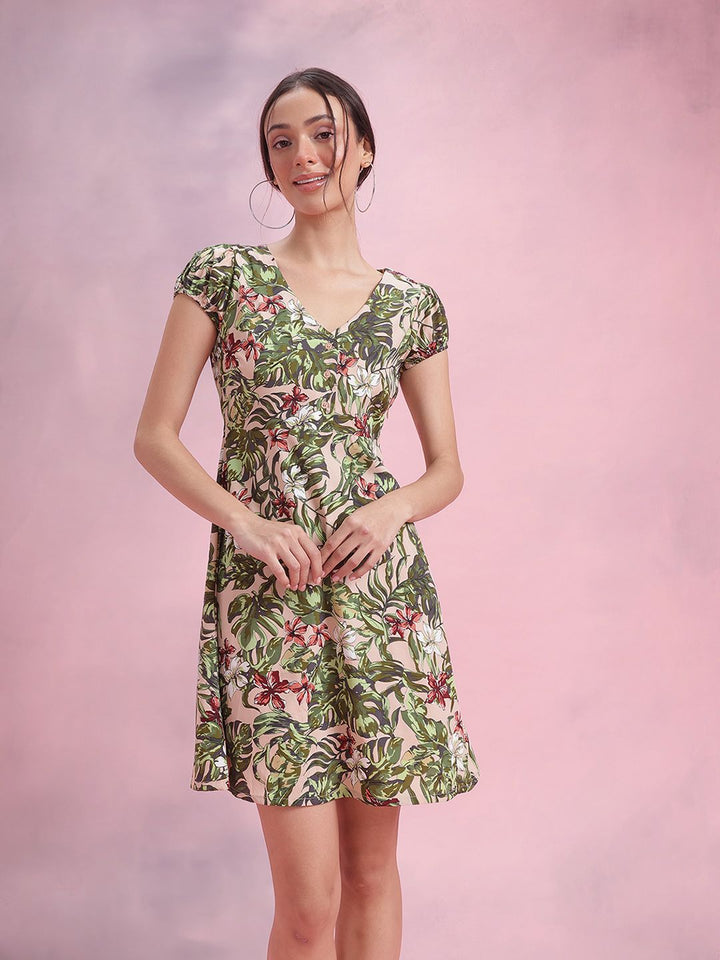 DressBerry Floral Print Puff Sleeve Sheath Dress