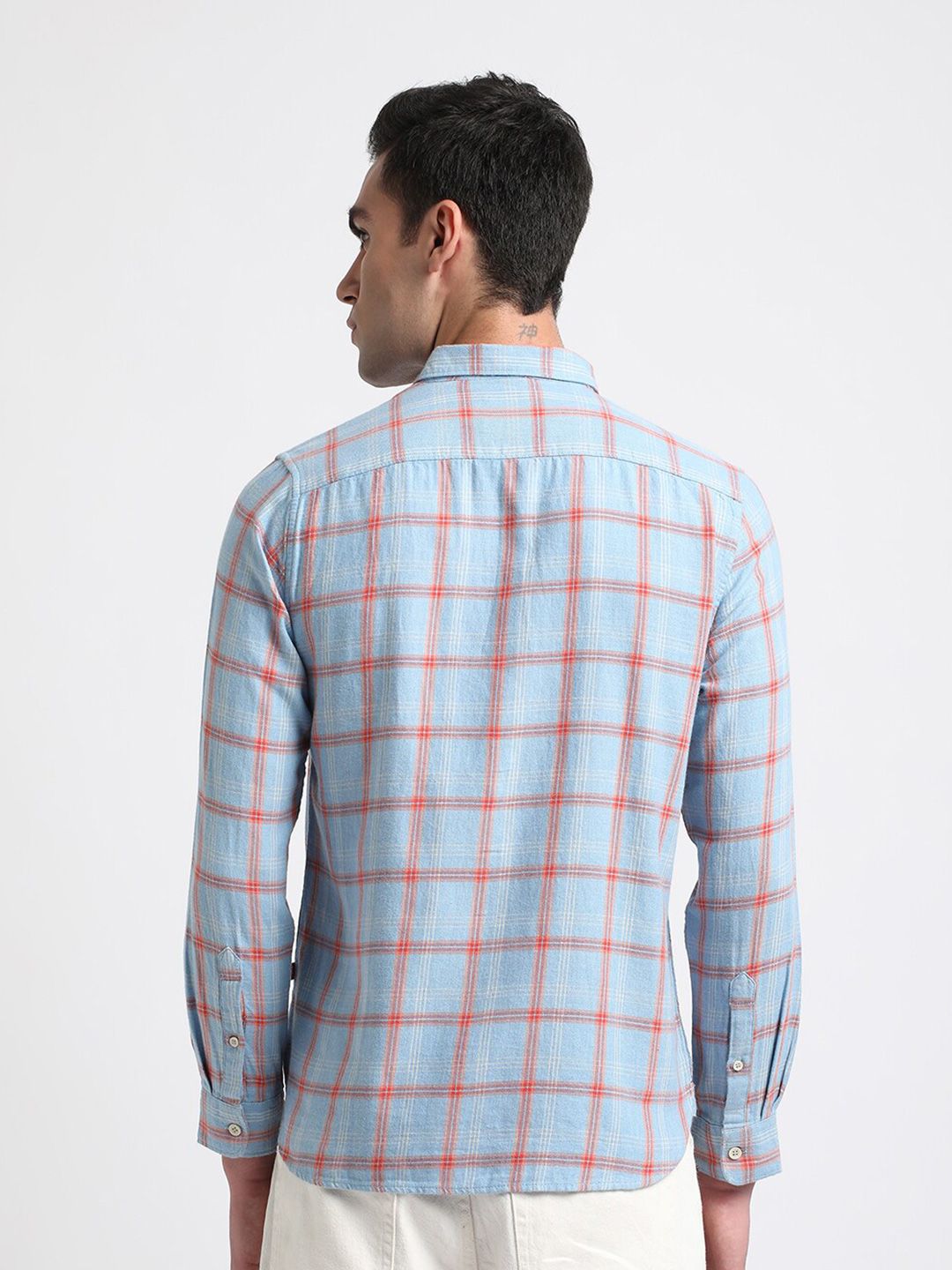 THE BEAR HOUSE Slim Fit Windowpane Checks Twill Pure Cotton Casual Shirt
