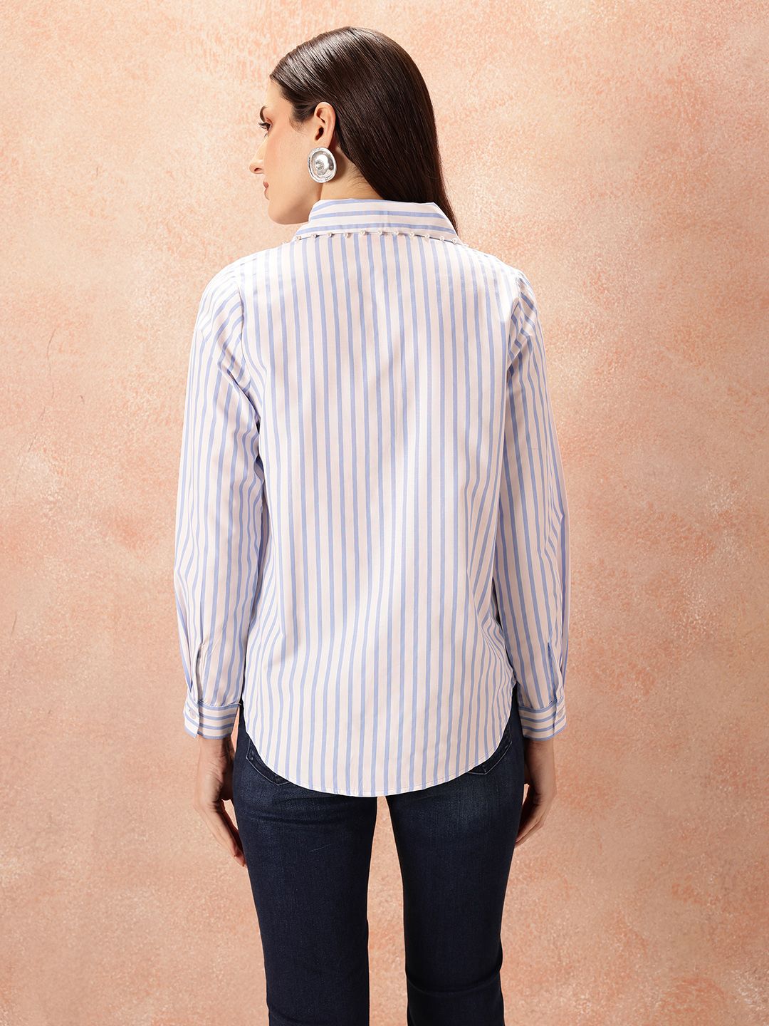 all about you Studded Striped Pocket Detail Casual Shirt