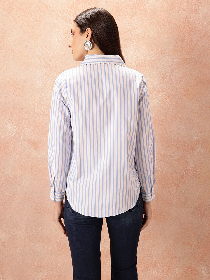all about you Studded Striped Pocket Detail Casual Shirt
