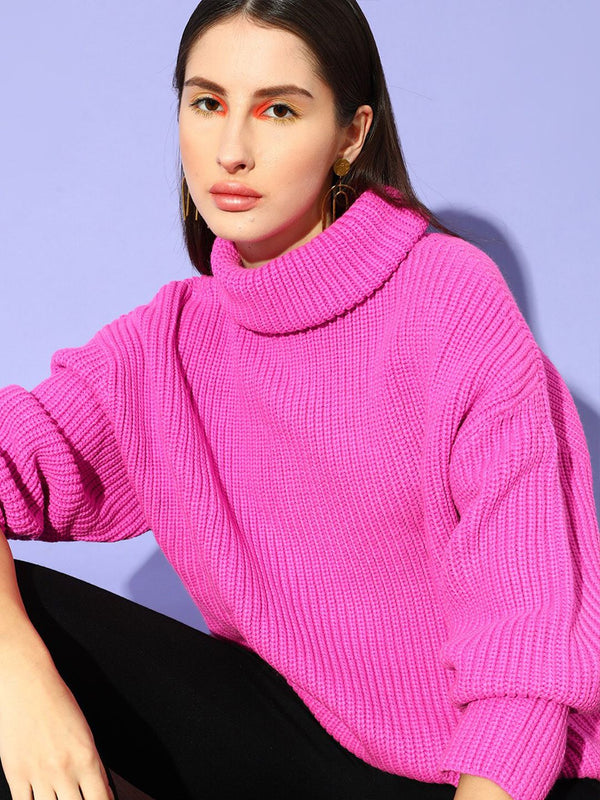 STREET 9 Women Fuchsia Ribbed Pullover Sweater
