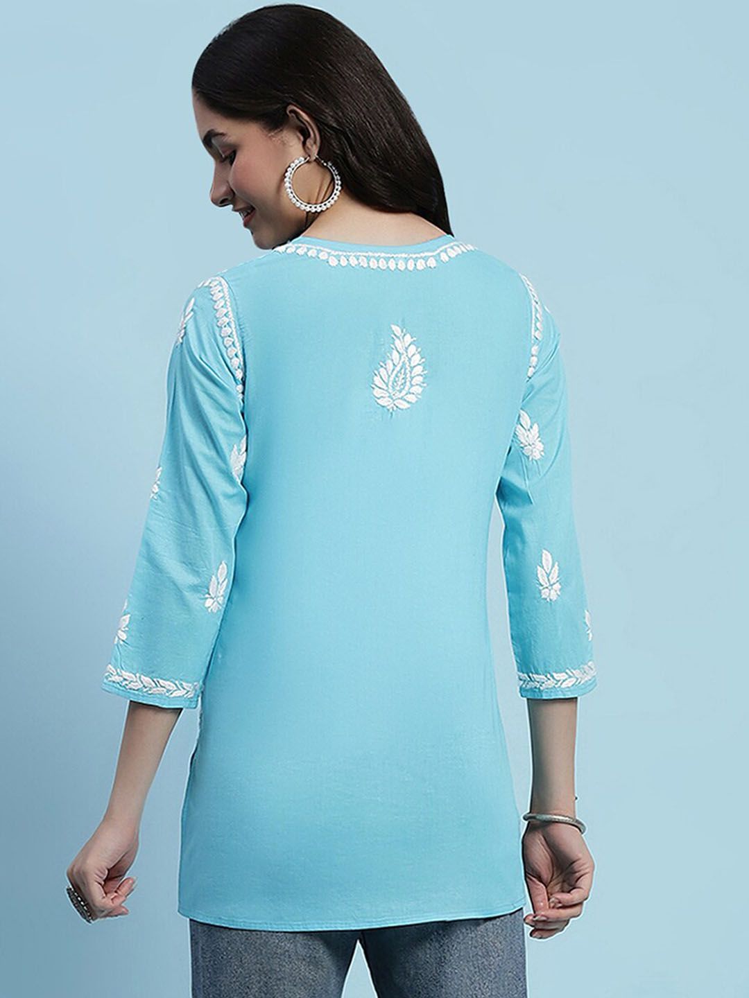 Rumah Wanita Chikankari Kapas Biru Chikankari Sulam Kurti