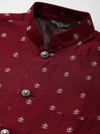 SOJANYA Men Orange Ethnic Motifs Kurta with Churidar & Nehru Jacket