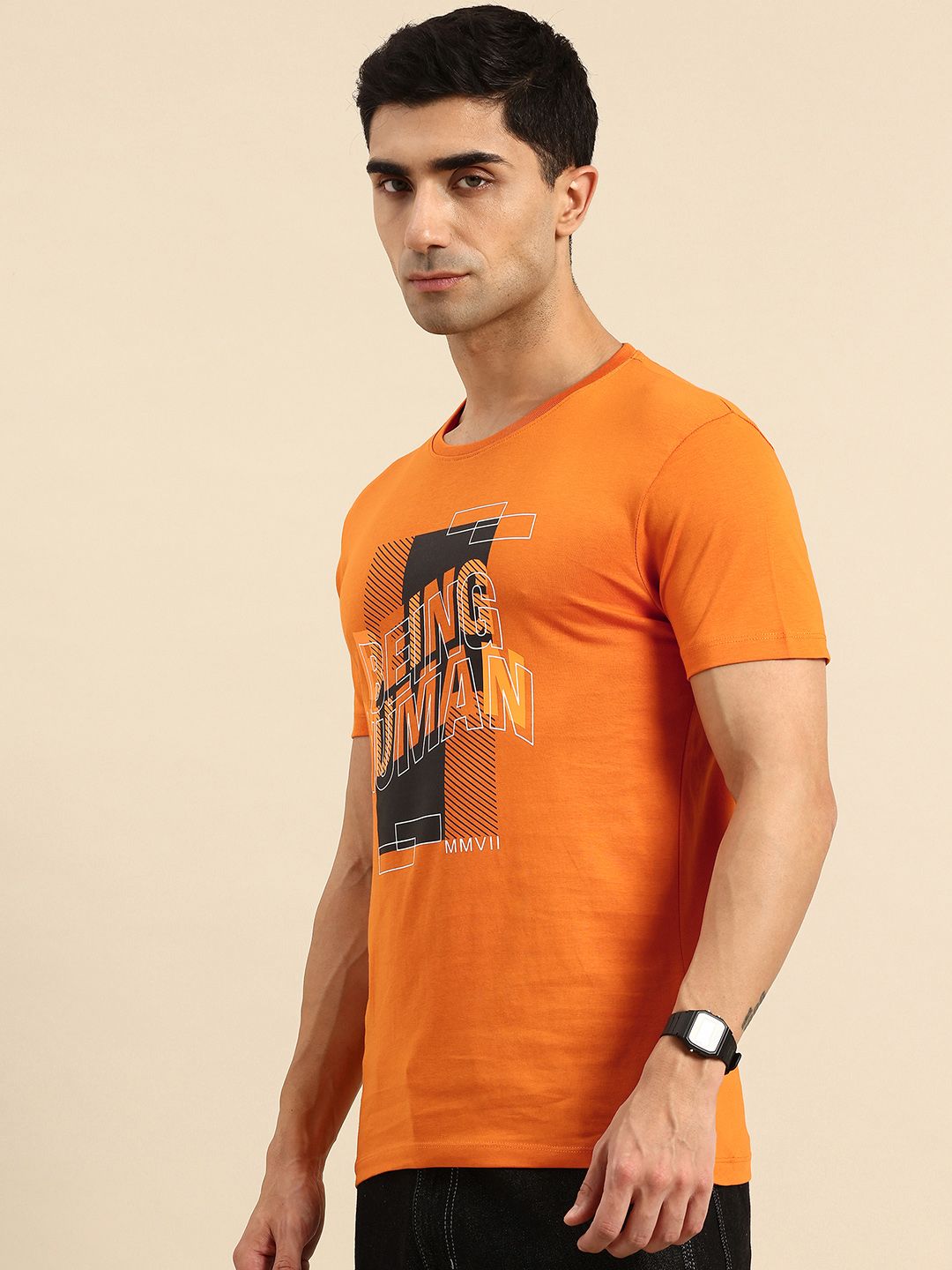 Being Human Pure Cotton Brand Logo Printed Slim Fit T-shirt