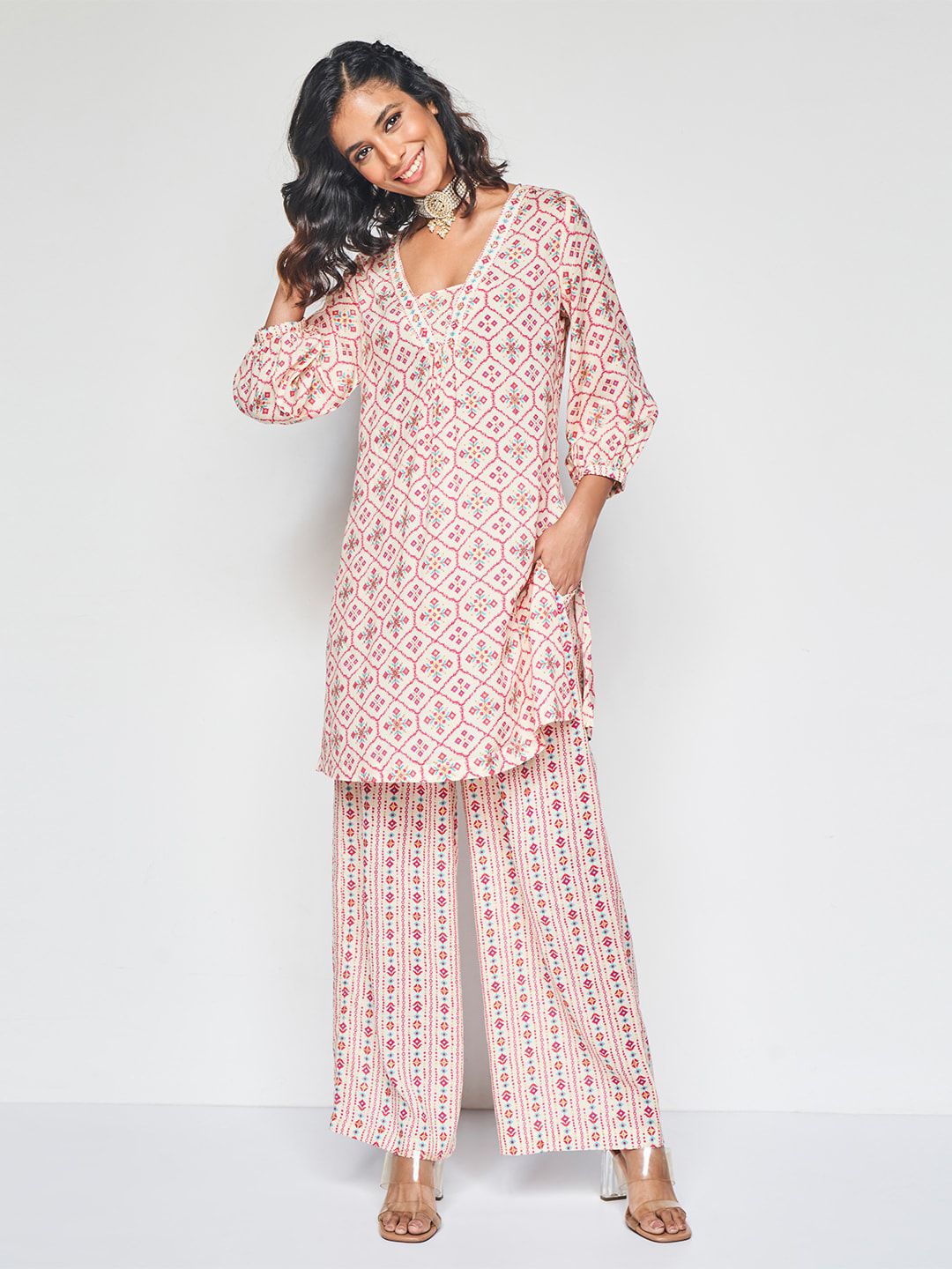 Global Desi Ethnic Printed Kurta with Palazzos