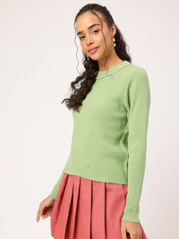 DressBerry Acrylic Striped Pullover with Embroidered Detail