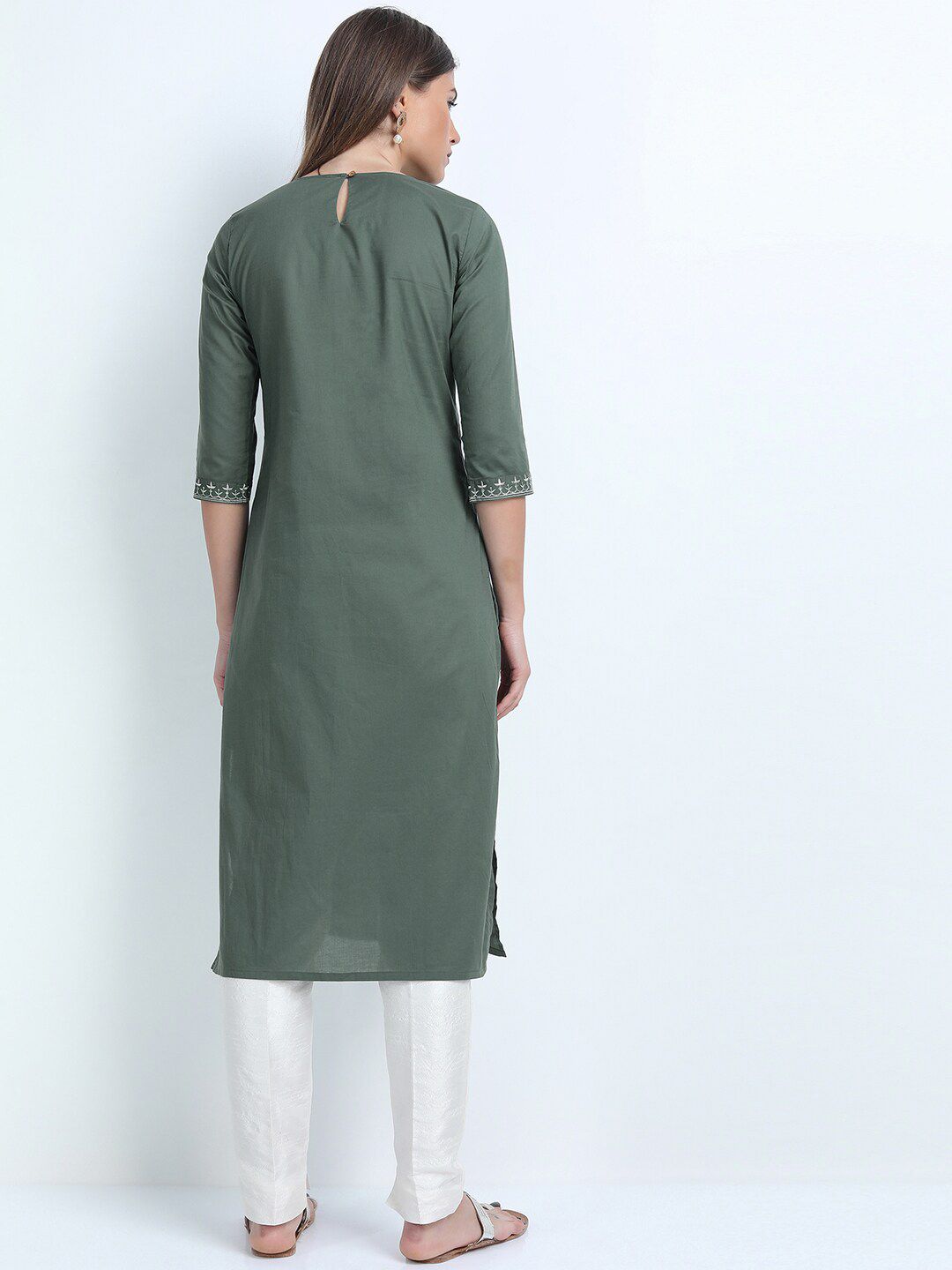 Vishudh Women Green Ethnic Motifs Yoke Design Kurta