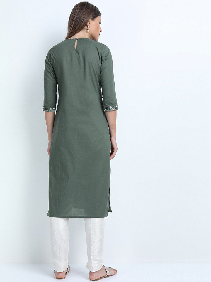 Vishudh Women Green Ethnic Motifs Yoke Design Kurta