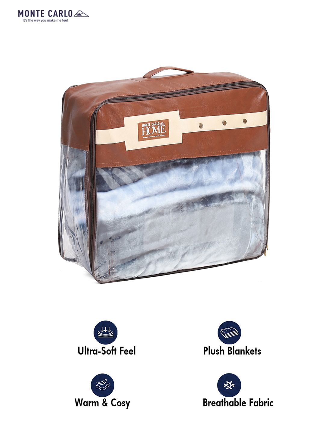 Monte Carlo Blue & White Abstract Printed Mild Winter Double Bed Blanket