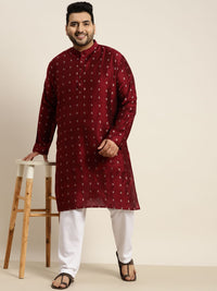 SOJANYA PLUS Men Maroon & Silver Jacquard Silk Woven Design Straight Kurta