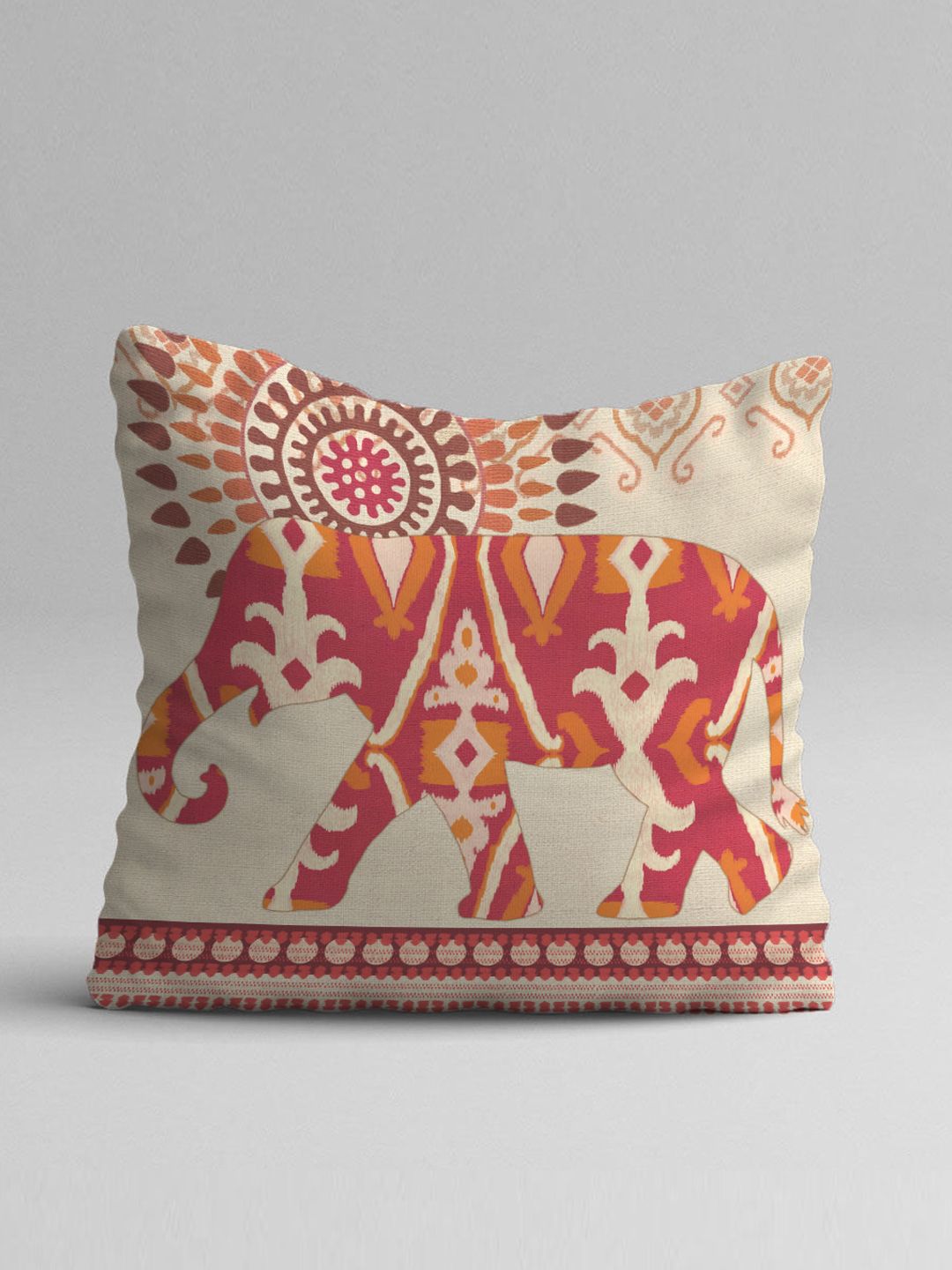 STITCHNEST Set Of 5 Green & White Ethnic Motifs Jute Cotton Square Cushion Covers