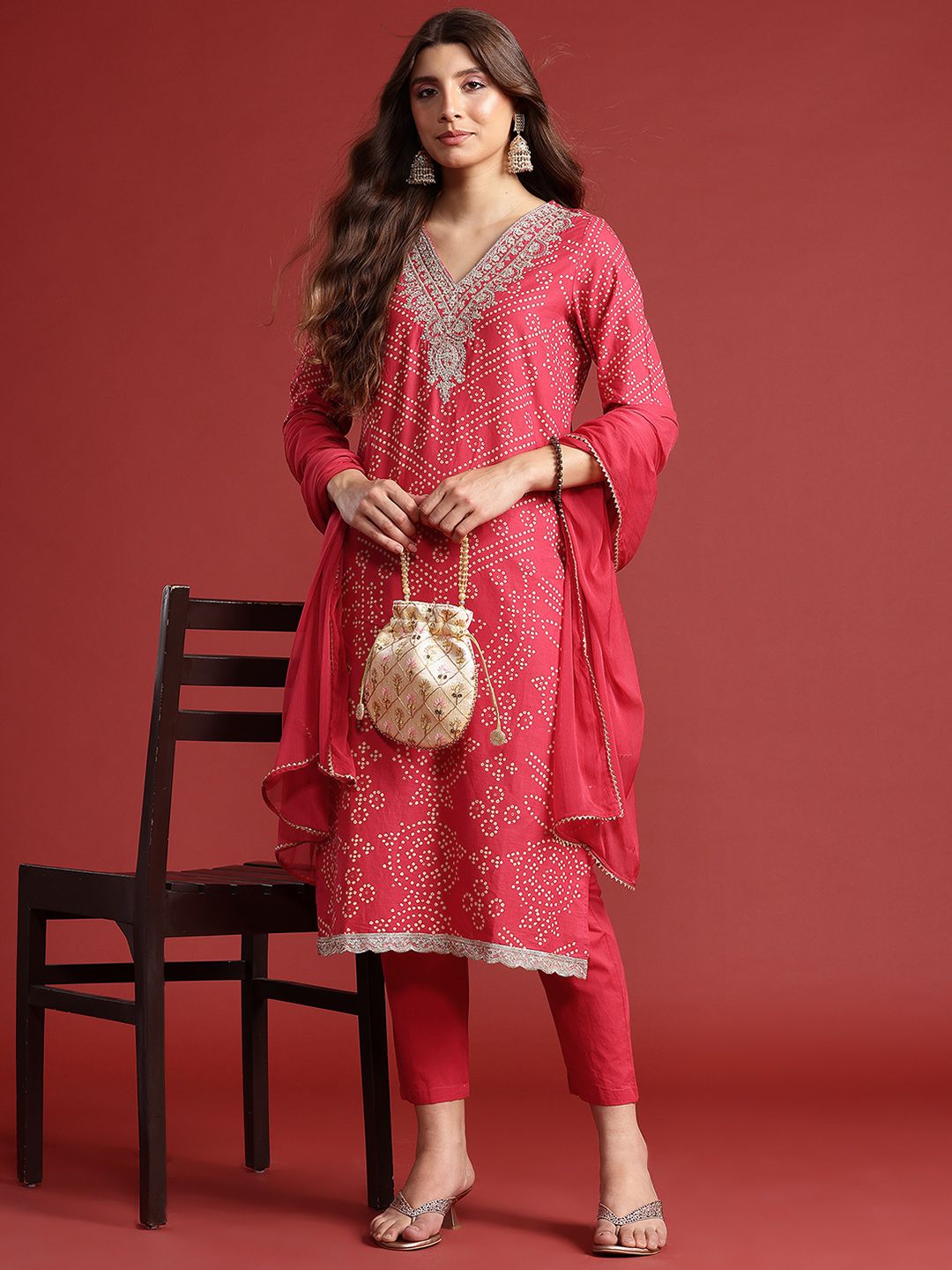 Anouk Ethnic Motifs Printed Pure Cotton Kurta with Trousers & Dupatta