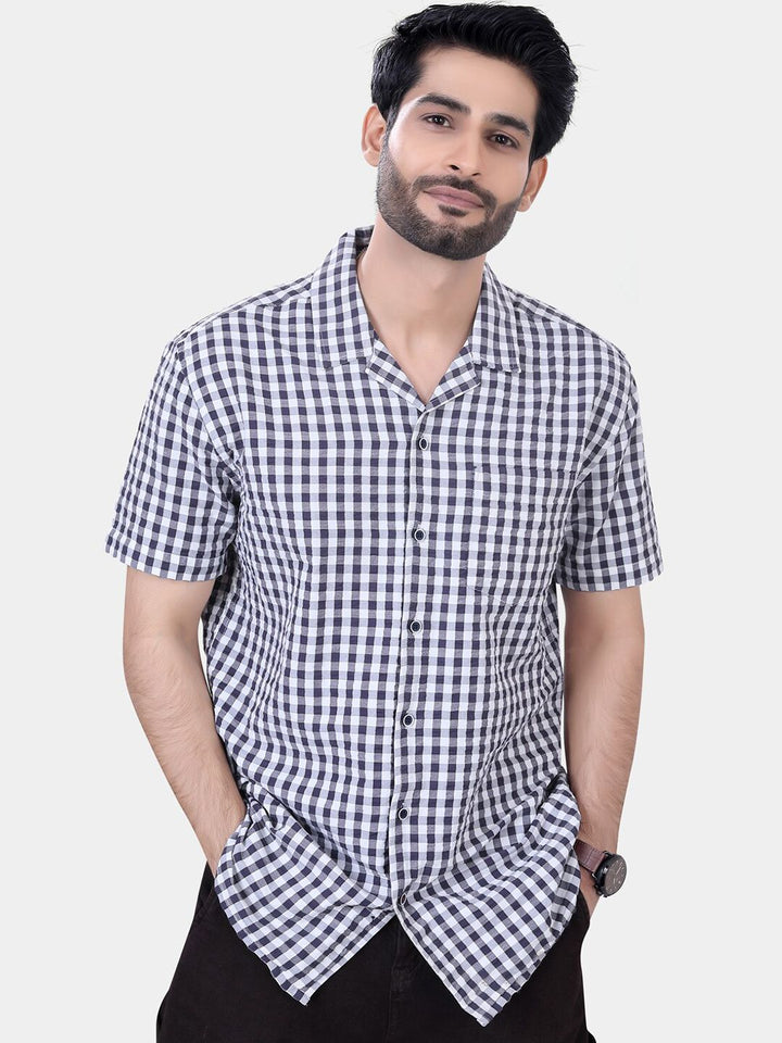 VASTRADO Classic Gingham Checked Lapel Collar Drop-Shoulder Sleeves Oversized Casual Shirt