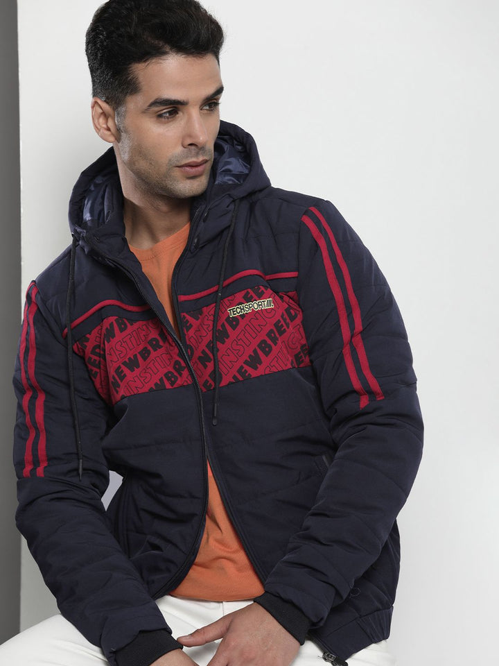 The Indian Garage Co Men Striped Detachable Hood Padded Jacket