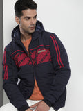 The Indian Garage Co Men Striped Detachable Hood Padded Jacket