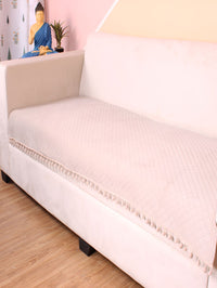 STITCHNEST Beige Self Design 2 Seater Sofa Cover