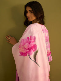 Indo Era Floral Printed Sweetheart Neck Stone Work Linen Kurta With Trouser & Dupattta