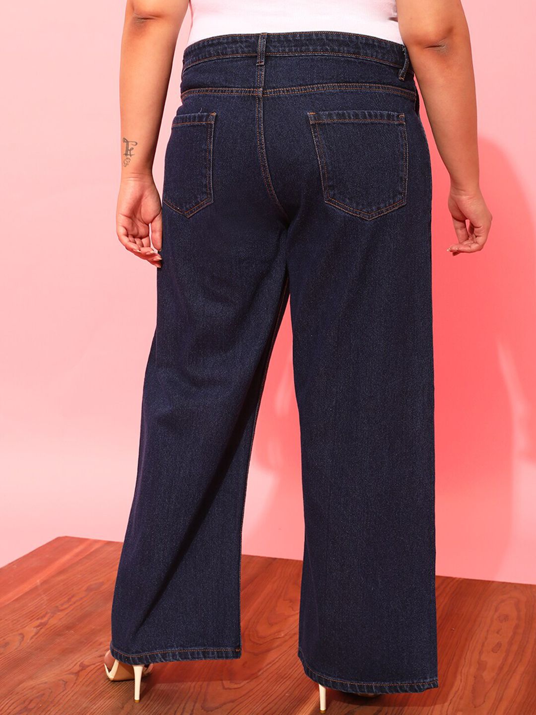 CURVY STREET Women Plus Size Blue Wide Leg Pure Cotton Jeans