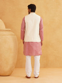 SOJANYA Men Pink Regular Thread Work Kurta with Churidar