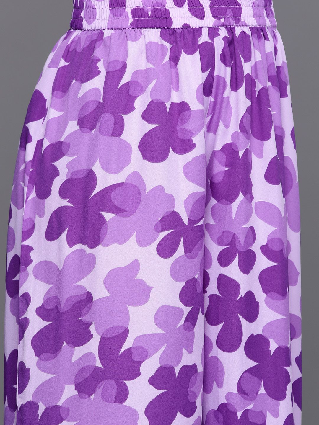Varanga Women Floral Printed Empire Silk Crepe Kurta with Trousers & Dupatta