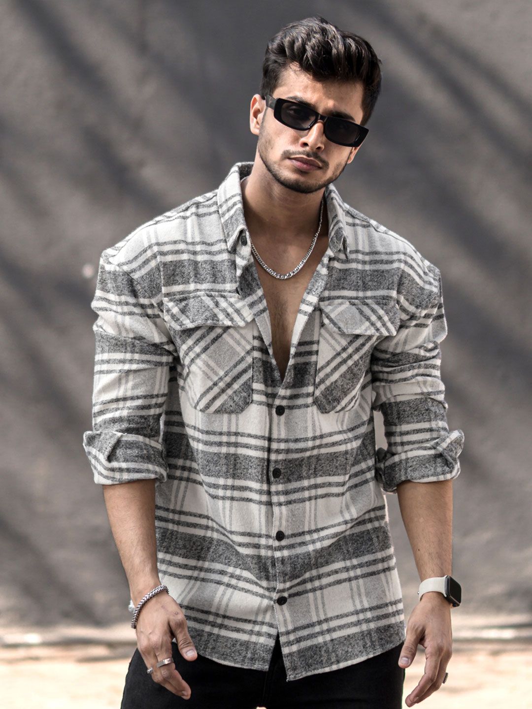 Powerlook India Slim Checked Drop-Shoulder Sleeves Oversized Casual Shirt