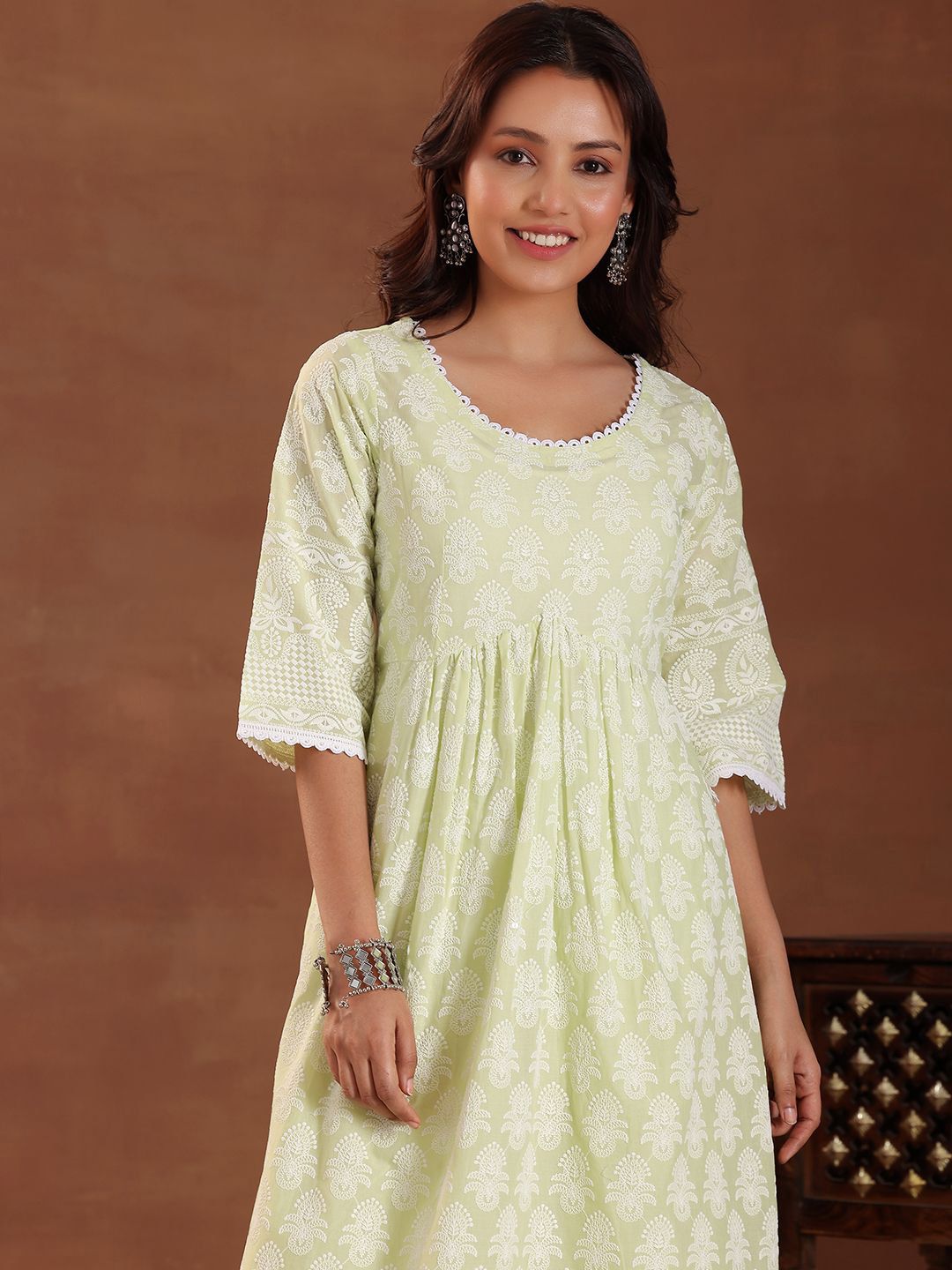 Libas Floral Embroidered Thread Work Pure Cotton A-Line Kurta Set