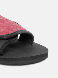 YK Girls Black & Pink Textured Sliders