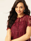 Renda renda diri dressberry maroon atas dengan slip