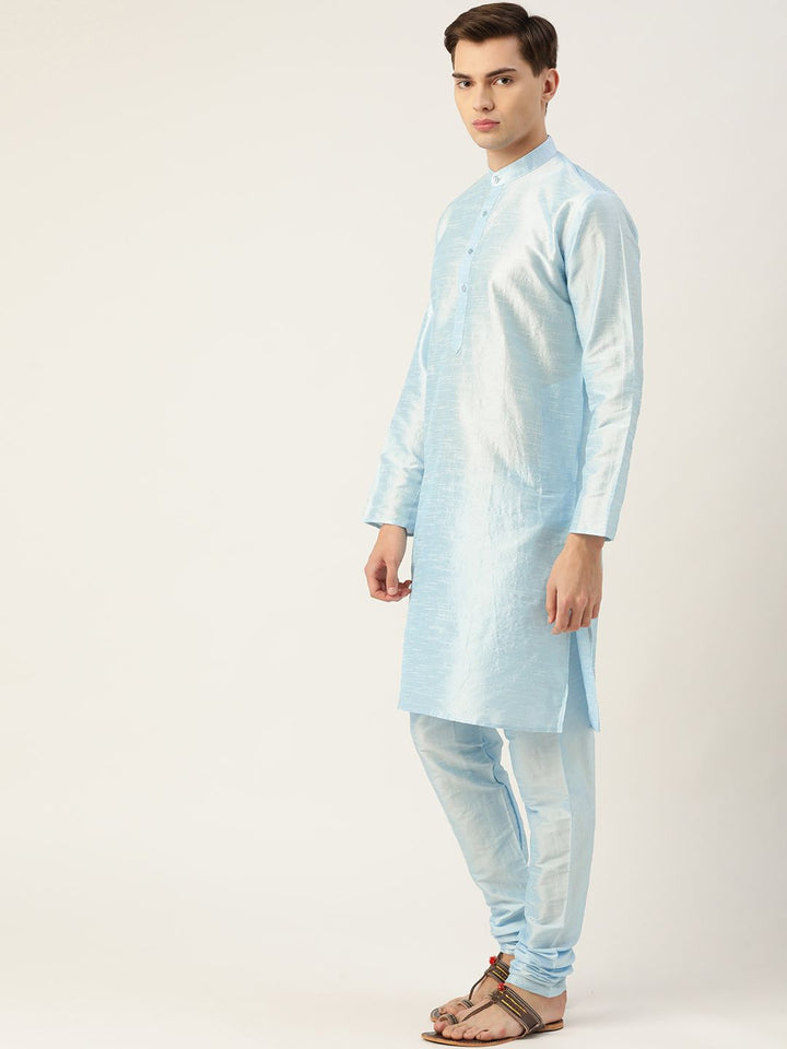 SOJANYA Men Blue & Beige Floral Printed Kurta with Churidar