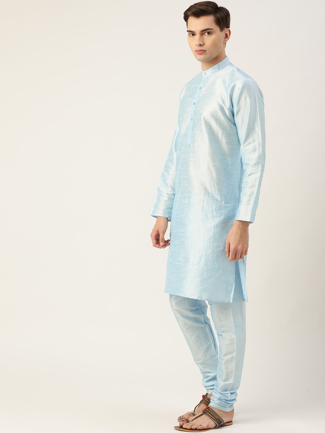 SOJANYA Men Blue & Beige Floral Printed Kurta with Churidar