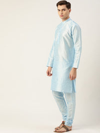 SOJANYA Men Blue & Beige Floral Printed Kurta with Churidar