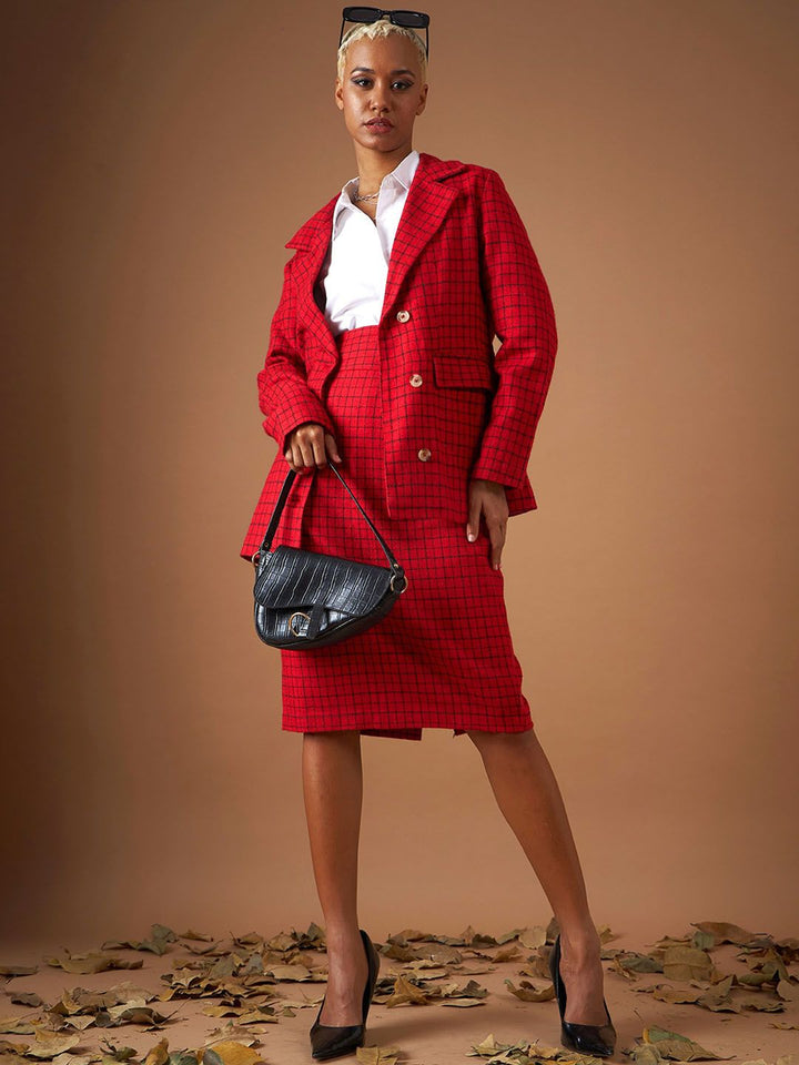 SASSAFRAS Red Checked Single-Breasted Blazer