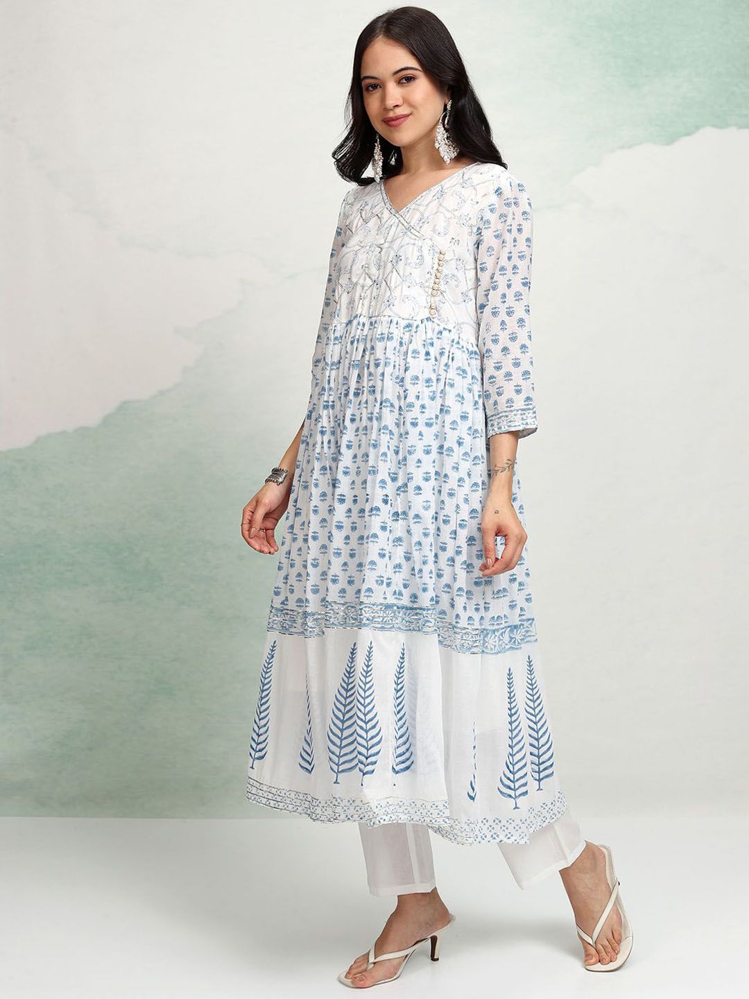 Vishudh Ethnic Motifs Embroidered Gotta Patti Pure Cotton Kurta With Trousers & Dupatta