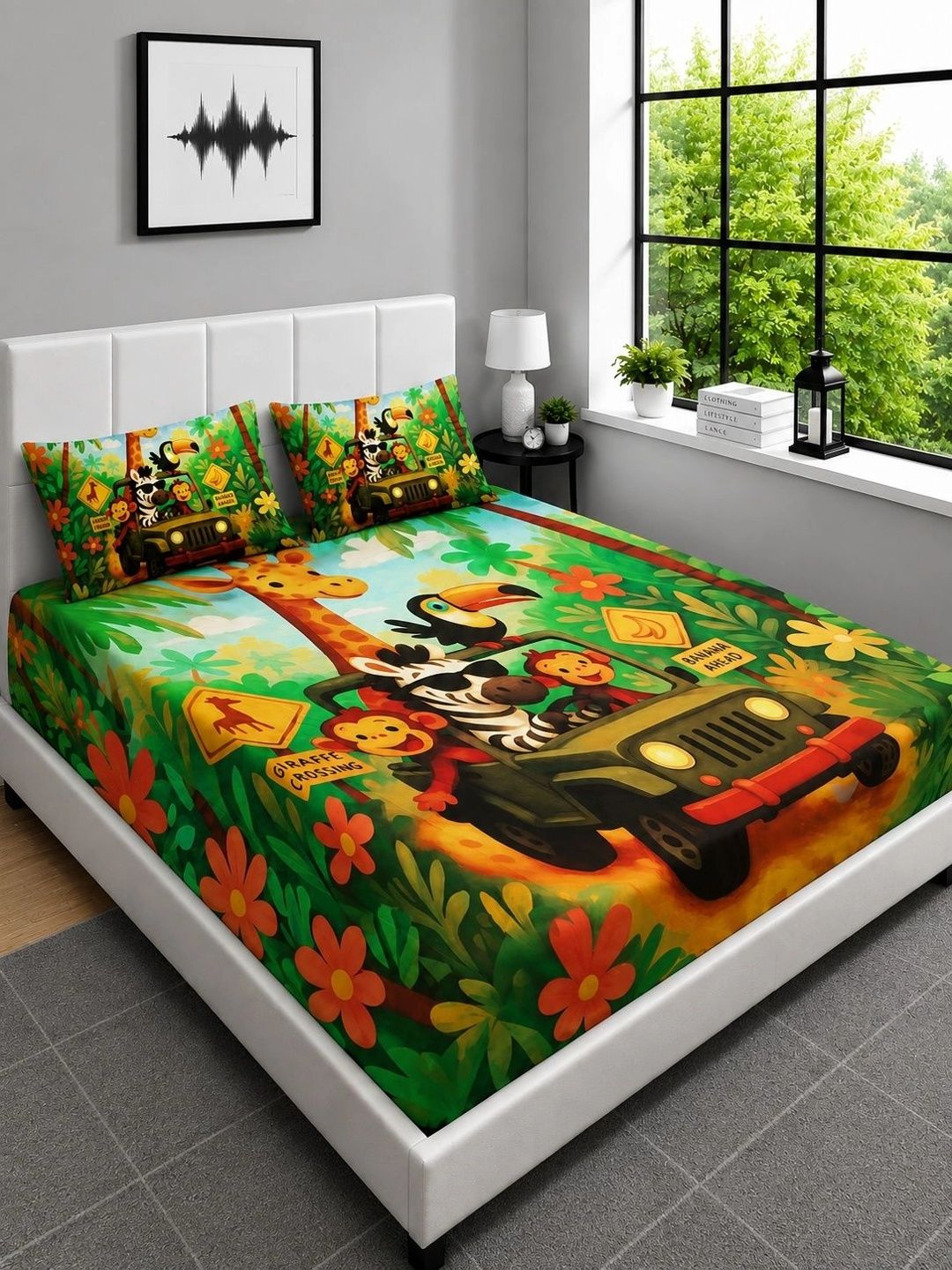 Moda Rapido X KLOTTHE Multicoloured 400 TC King Bedsheet with 2 Pillow Covers