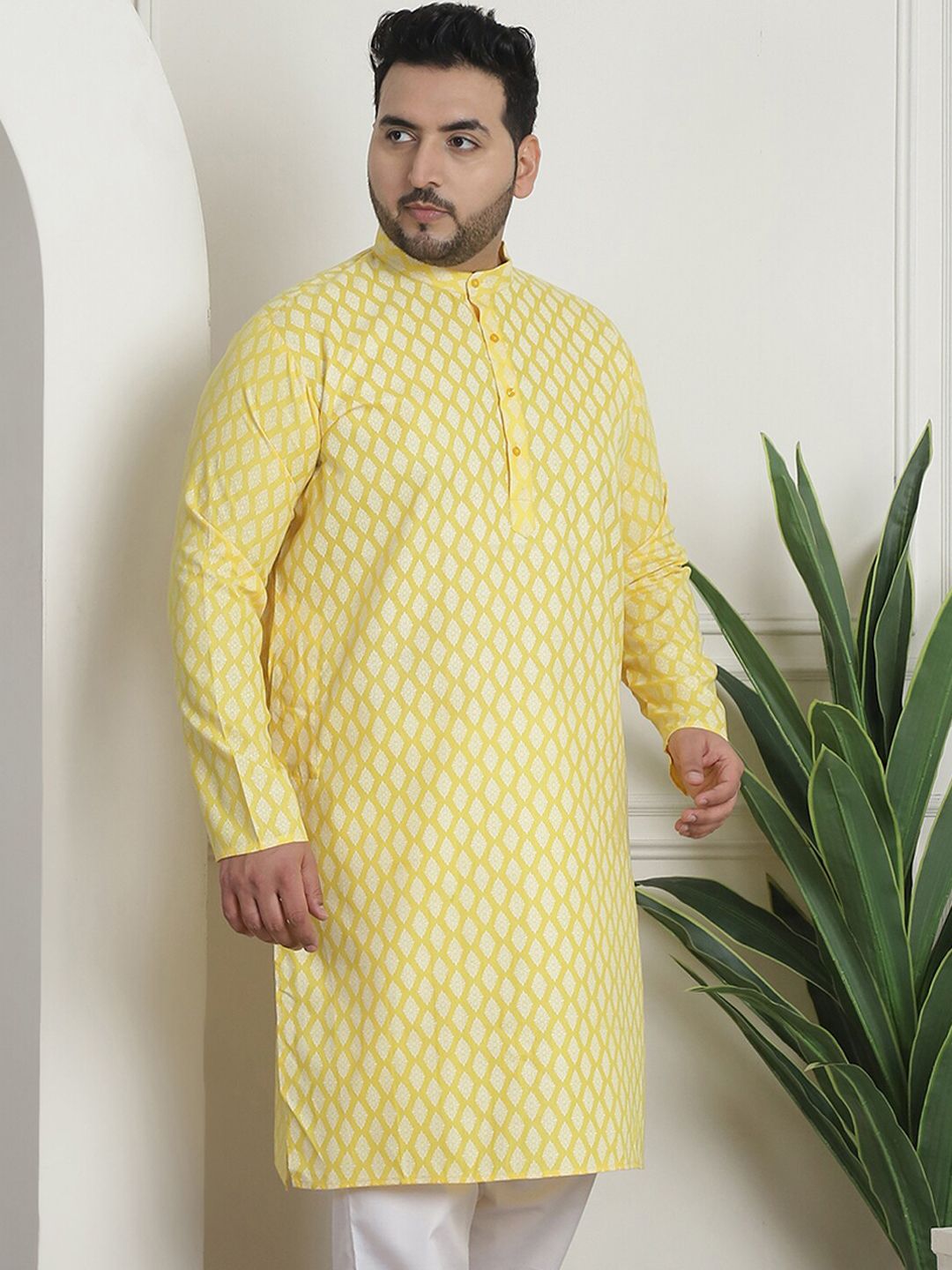 SOJANYA PLUS Ethnic Motifs Printed Band Collar Straight Kurta