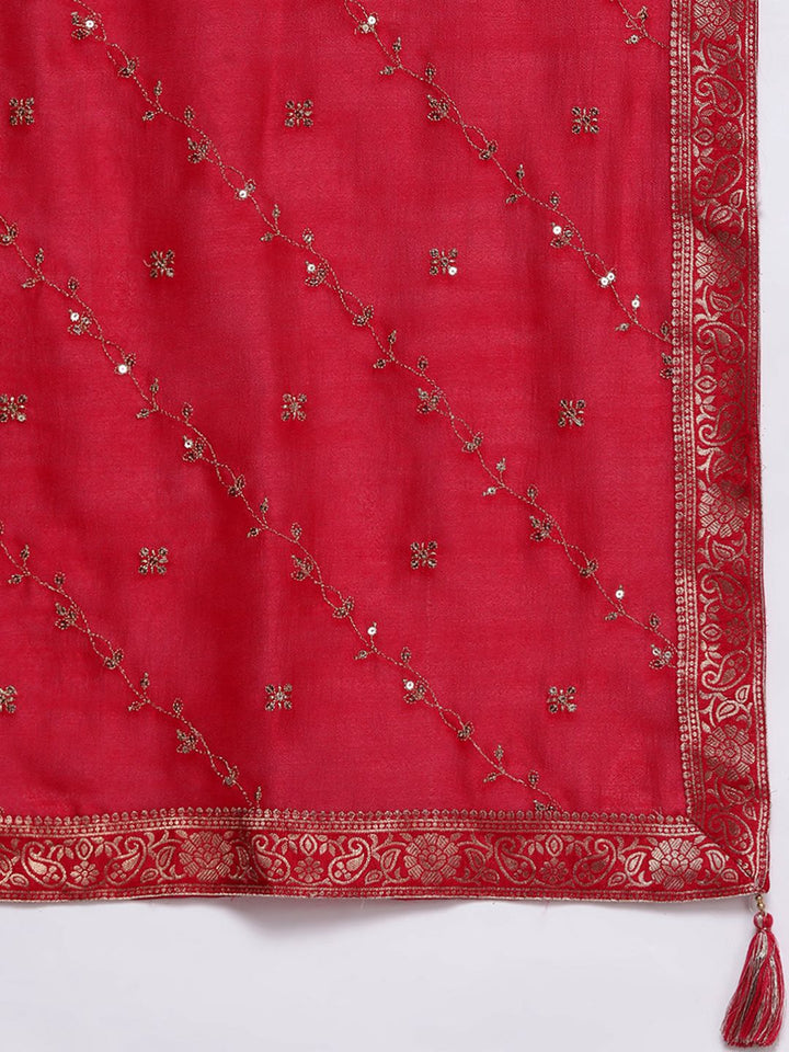 Libas Women Magenta Floral Embroidered Kurta with Palazzos & Dupatta
